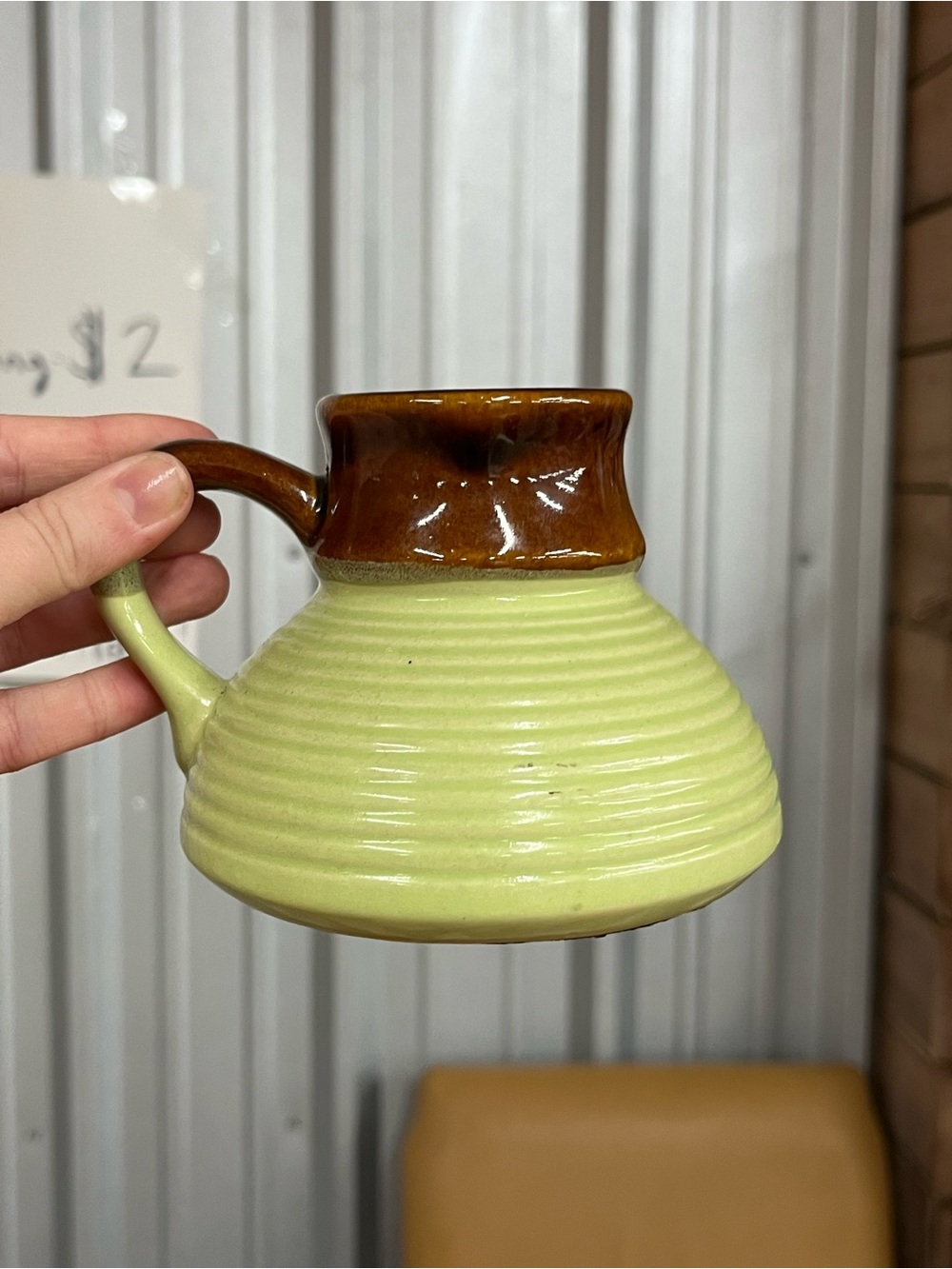Two-Tone Ceramic Pitcher Mug - Lime Green & Brown